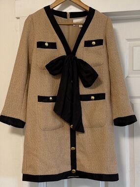 Tuckernuck Pomander Place Coco Tweed Bow Dress Tan Black